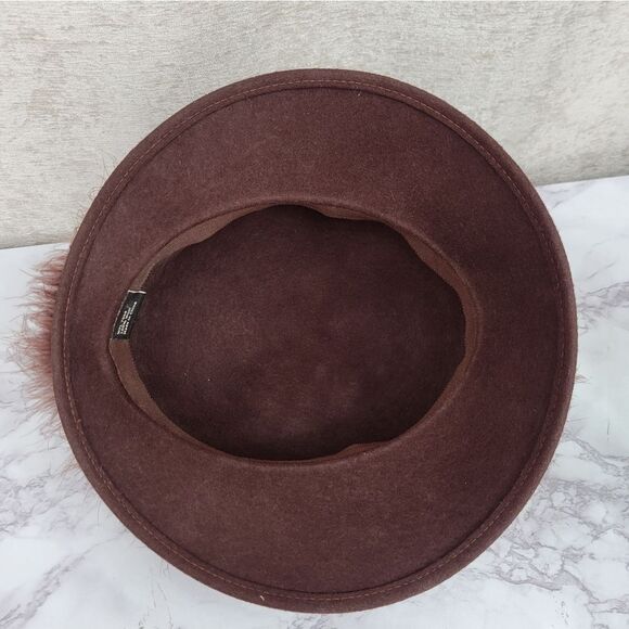 Arlington Hat Co Wool Chocolate Brown With feather band Bucket Hat Church Felt - Picture 15 of 16